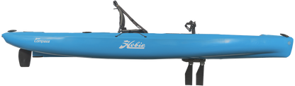 A blue Hobie Mirage Compass 12 Pedal Drive Kayak with a rope attached to it.