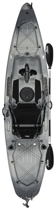 The top view of a Hobie Mirage Passport 10.5R kayak with two paddles.