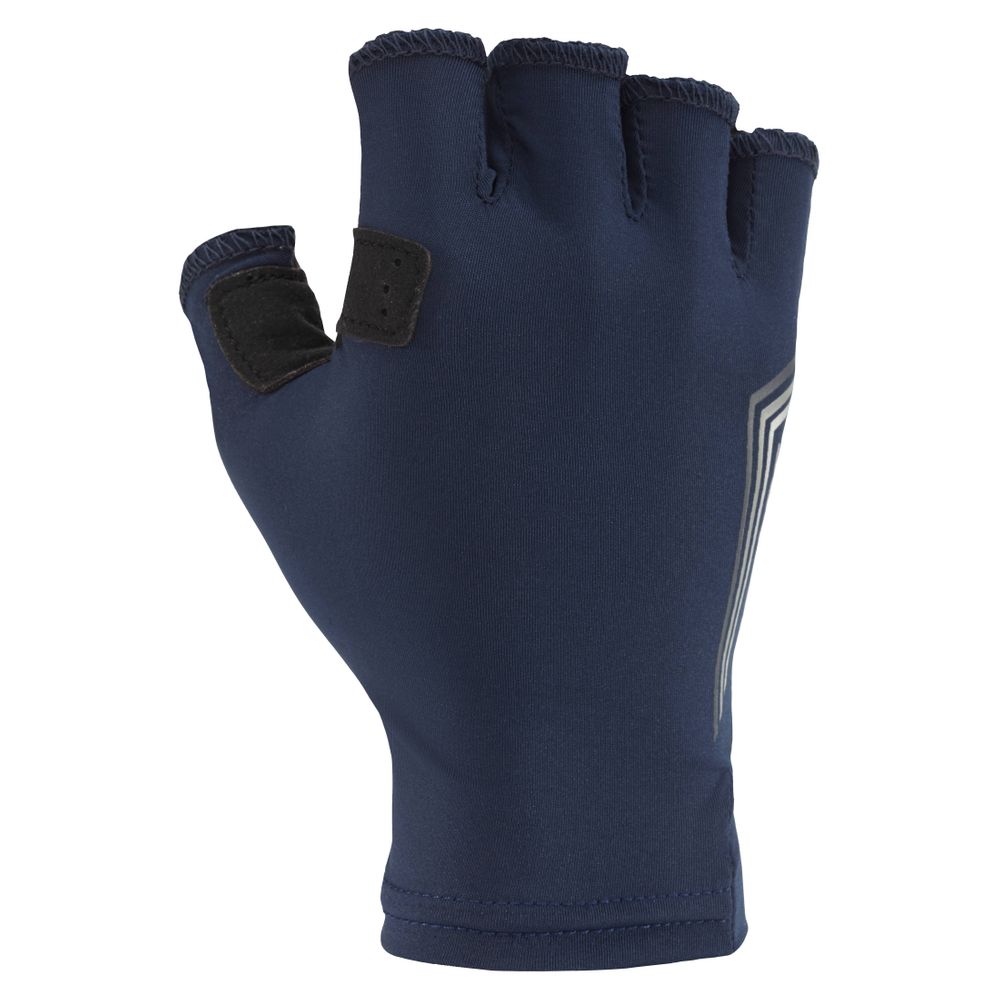 The NRS Men's Boater's Gloves in dark navy feature reinforced black fingertips and a subtle white design, providing essential hand protection for warm-weather boating.