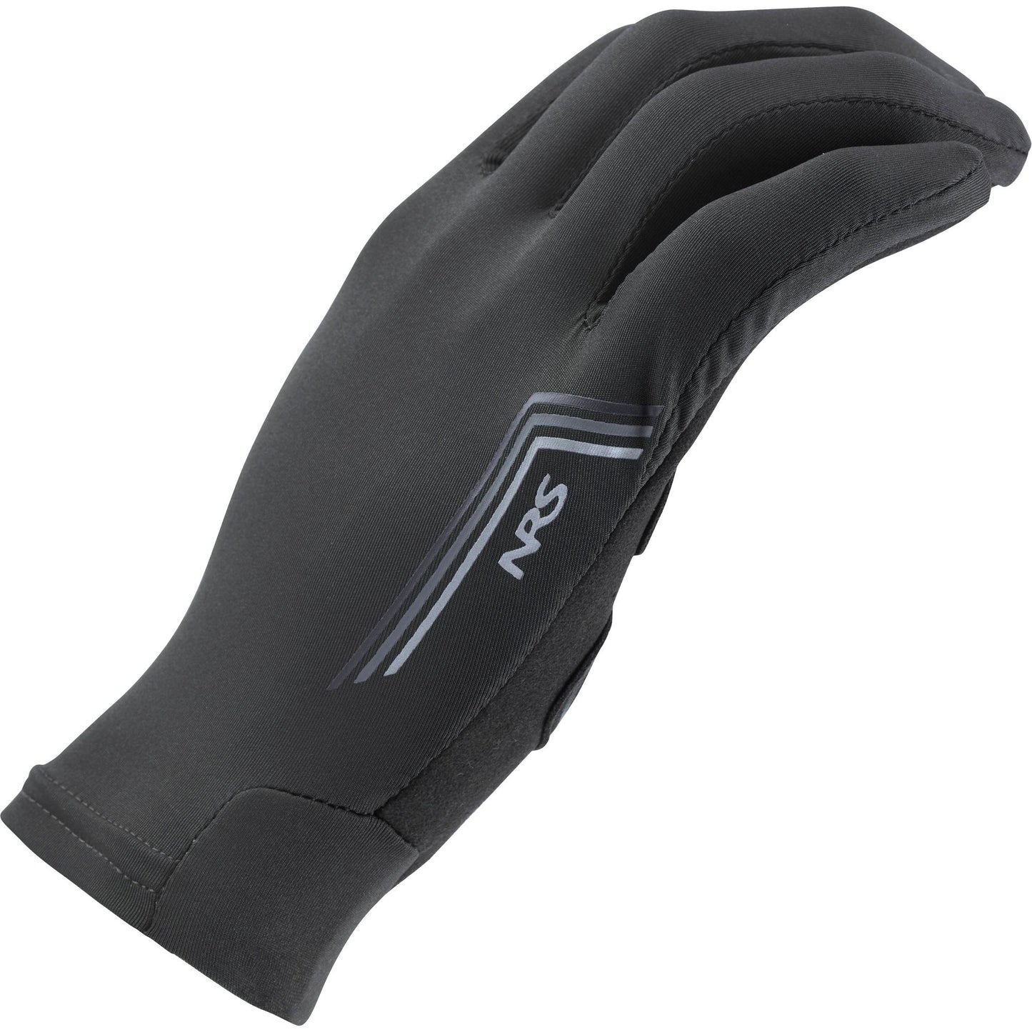 Replace with: Black NRS Cove Gloves featuring a silver logo and synthetic leather palm for added sun protection.