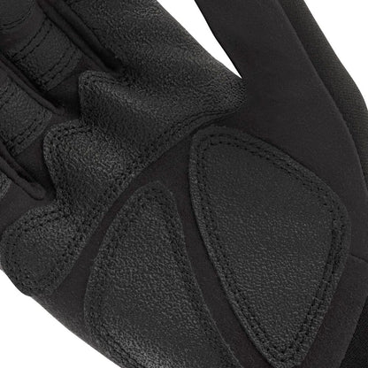 Close-up view of NRS Utility 2mm Gloves, featuring a black padded design with textured, reinforced palms and fingers, crafted for durability as water rescue gloves.