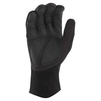 The NRS Utility 2mm Gloves, shown in black with reinforced knuckle and palm padding, feature a palm-forward view and slightly curled fingers—perfect for paddling in rugged conditions.