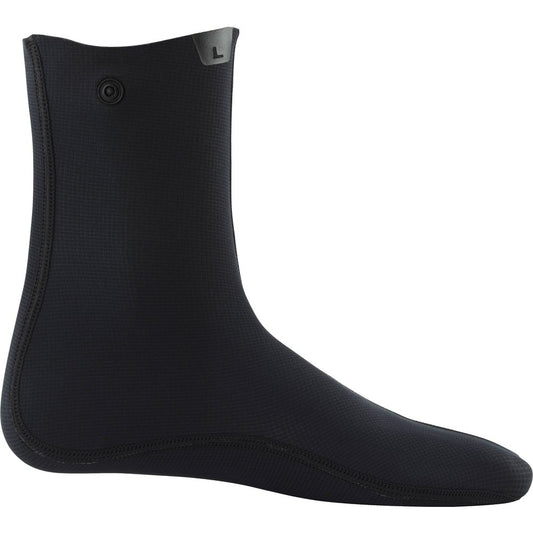 The side profile view shows NRS Hydroskin 0.5mm Socks in black neoprene with a textured surface and thermal lining.