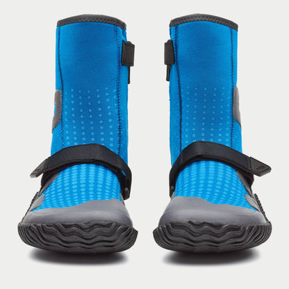 The NRS Paddle Wetshoe - Women's features a blue design with black straps and rugged gray soles, crafted for aquatic activities. Offering comfort and durability, these water shoes are ideal for women's paddling adventures.