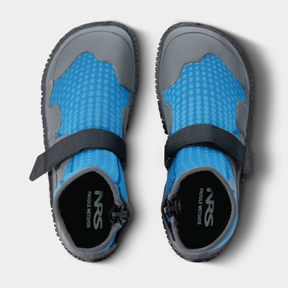Explore comfort and style with NRS's Paddle Wetshoe for women. These gray and blue water shoes offer easy adjustment with Velcro straps, delivering protection and durability for any adventure.