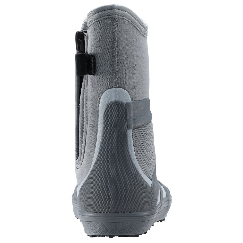 Rear view of a single gray NRS Backwater Wetshoe featuring a textured sole and a pull tab at the back, ideal for kayakers and anglers.