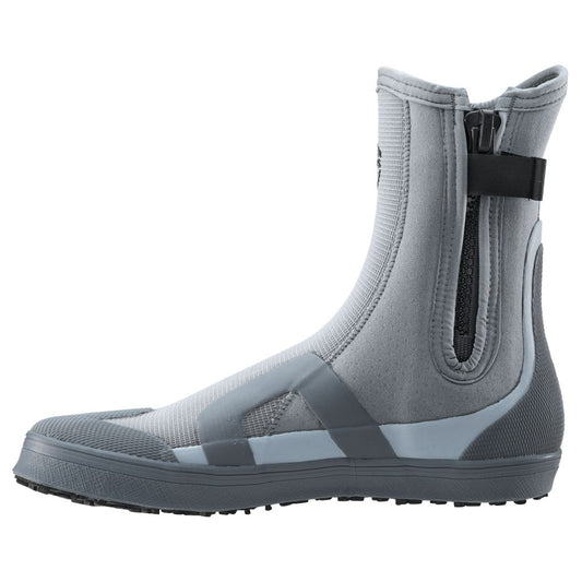 The NRS Backwater Wetshoe is a gray zip-up ankle boot featuring a high collar and ribbed sole, offering the durability of a wading bootie—perfect for kayakers and anglers wanting style and function.