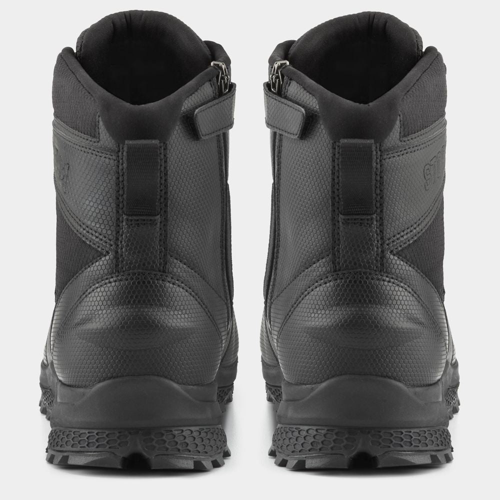 The Storm Boot by NRS showcases a rugged design with HyperGrip soles and an ankle-high cut, viewed from the back.