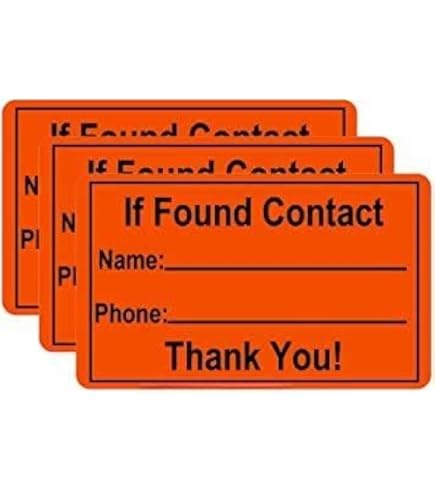 Three waterproof orange Contact Cards by 4Corners Riversports feature black text for your name and phone number, helping you label and identify your gear easily. Perfect stickers to keep your items safe and ensure they're returned if found.