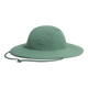 The Outdoor Research Oasis Sun Sombrero is a green, wide-brim hat with a chin strap, providing stylish UPF 50+ sun protection. Shown on a plain white background.