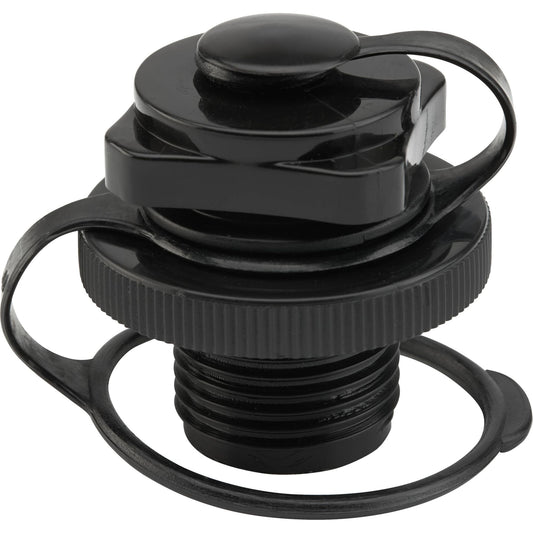 The NRS Boston / River Tube Valve is a black plastic screw cap with a flexible retention ring, ideal for sealing bottles or containers and works as a replacement valve for STAR River Tubes and Boston valve systems.