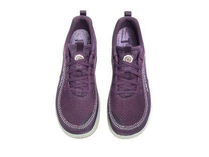 Astral Brewer 3.0 sneakers, purple lace-up with visible stitching, crafted from hydrophobic canvas, shown from above on a white background. Ideal for stylish kayakers seeking functionality.