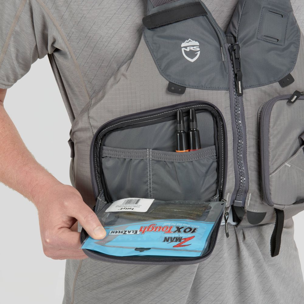 Featuring the Chinook Fishing PFD fishing pfd manufactured by NRS shown here from a thirty fourth angle.