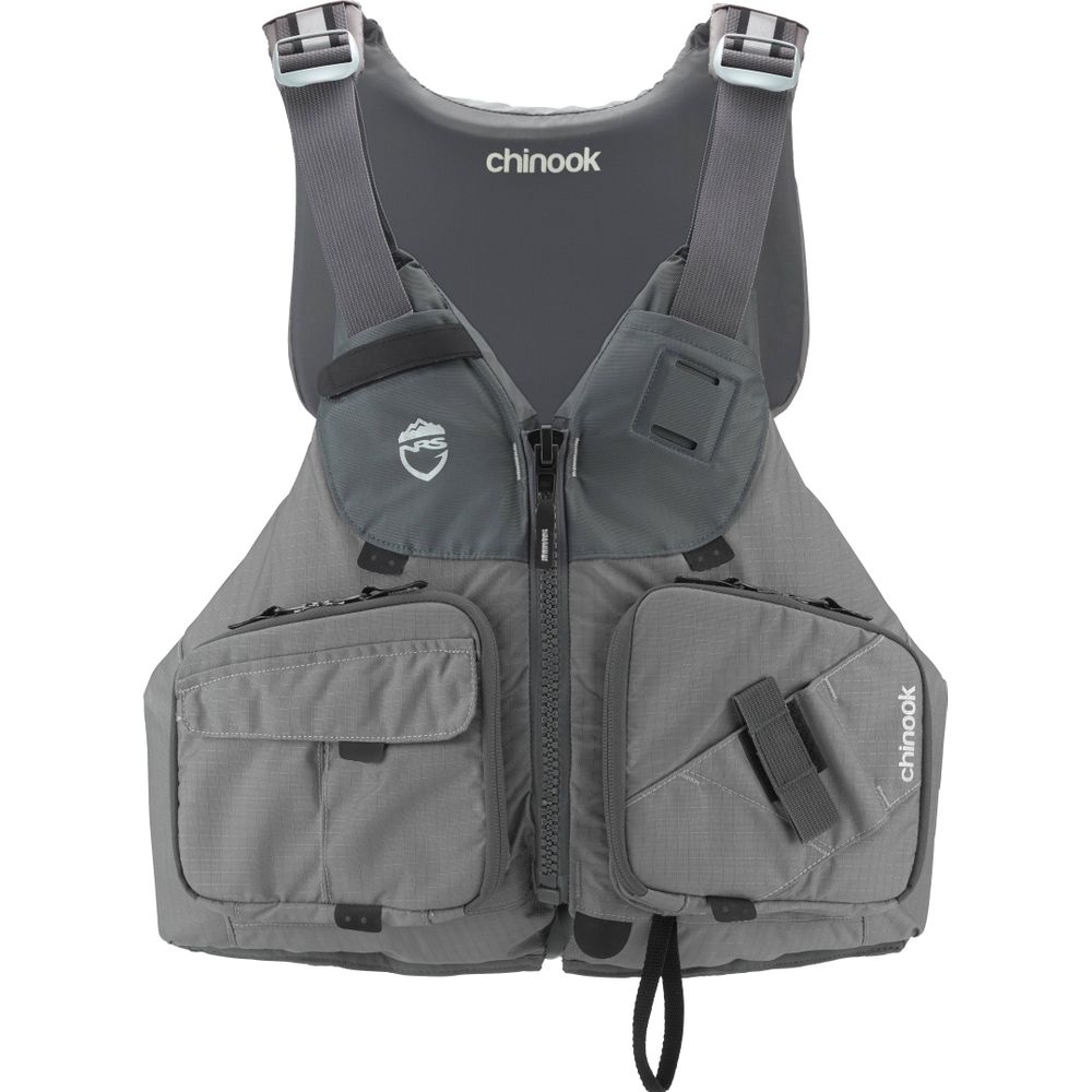 Featuring the Chinook Fishing PFD fishing pfd manufactured by NRS shown here from a third angle.