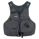 The NRS Chinook Fishing PFD in gray features multiple zippered pockets and adjustable straps, shown from the front.