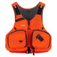 The NRS Chinook Fishing PFD, in vibrant orange with black straps and two large front pockets, is a reliable life jacket for anglers.