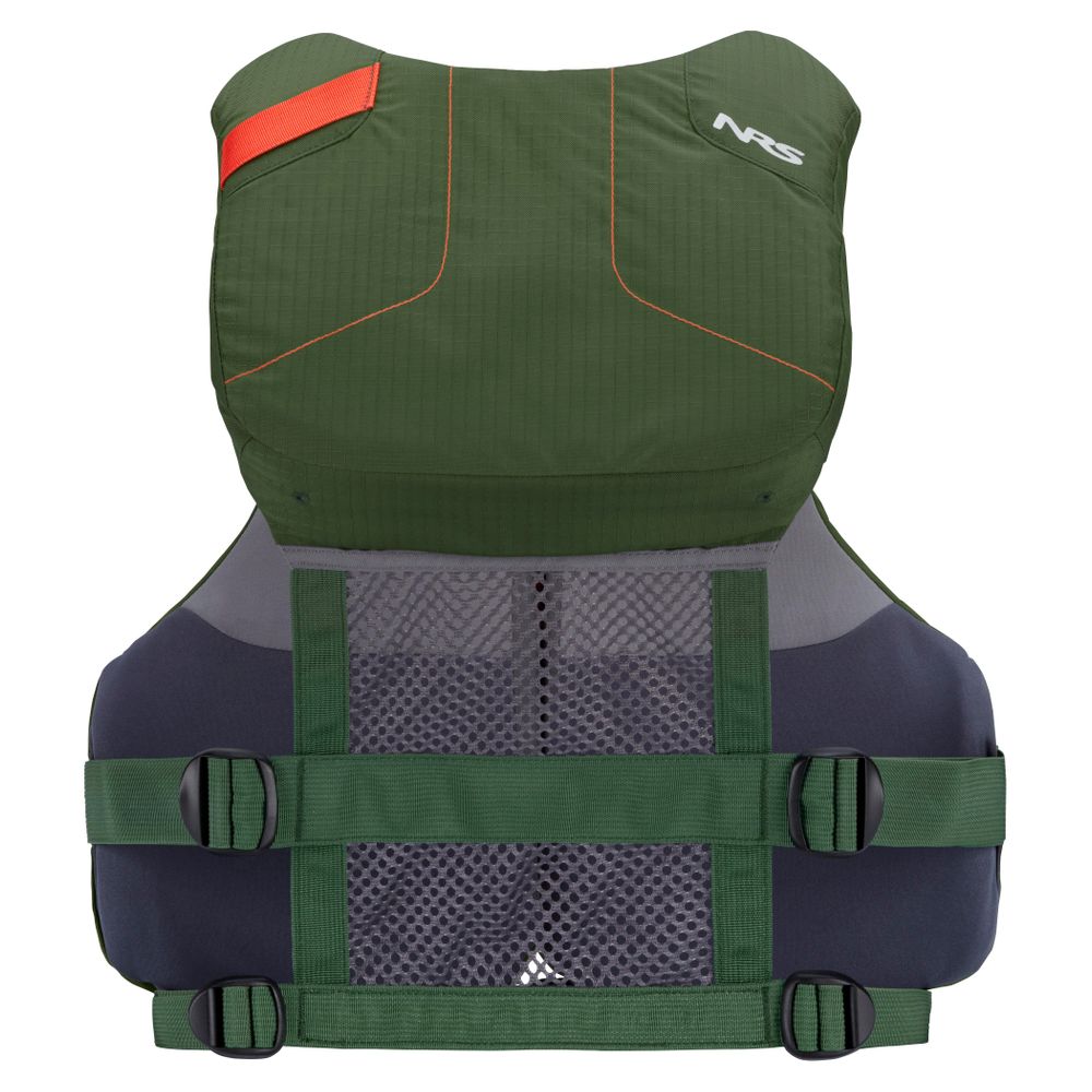 The NRS Chinook Fishing PFD, available in green and gray, features adjustable straps and a mesh back for comfort, offering safety with maximum breathability and flexibility for avid anglers.