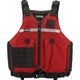 A red NRS Big Water Guide Hi-Float PFD with black straps, front zipper, reflective strip, and multiple front pockets for boating safety is shown against a white background.