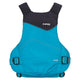 The NRS Vapor PFD is a blue and black life jacket with adjustable straps, ideal for paddling and featuring a front brand logo.