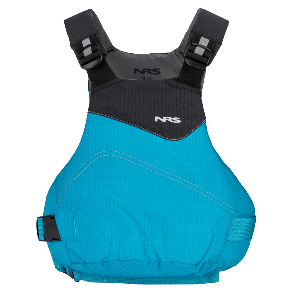 The NRS Vapor PFD life jacket, featuring adjustable shoulder and side straps and the NRS logo on the front, is perfect for paddling adventures.