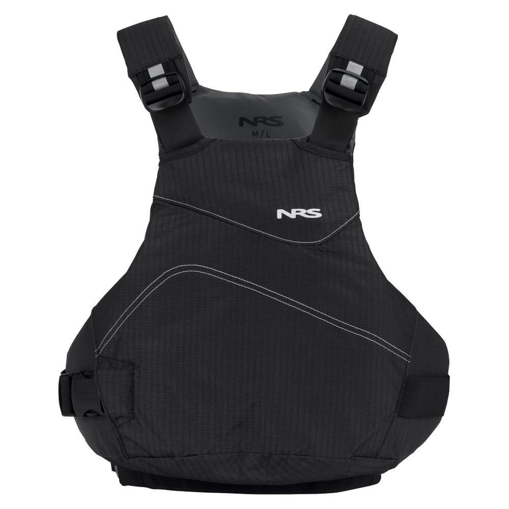 The NRS Vapor PFD life jacket features adjustable shoulder straps, side buckles, and the NRS logo on the chest—ideal for paddling.