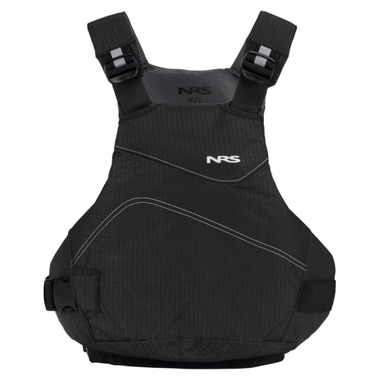 The NRS Vapor PFD life jacket features adjustable shoulder straps, side buckles, and the NRS logo on the chest—ideal for paddling.