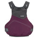 The NRS Vapor PFD is a maroon and gray life jacket featuring adjustable straps, front buckles, and "NRS" logos on the chest and pocket—ideal for paddling adventures.