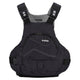 The NRS Ion PFD is a black Type III life jacket featuring adjustable straps, a front zippered pocket, and reflective detailing, shown against a white background.