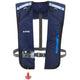 The Matik Inflatable PFD by NRS is blue and black, showcases the NRS logo, has a handy zipper pocket on the right, and features a red pull tab for easy inflation at the bottom.