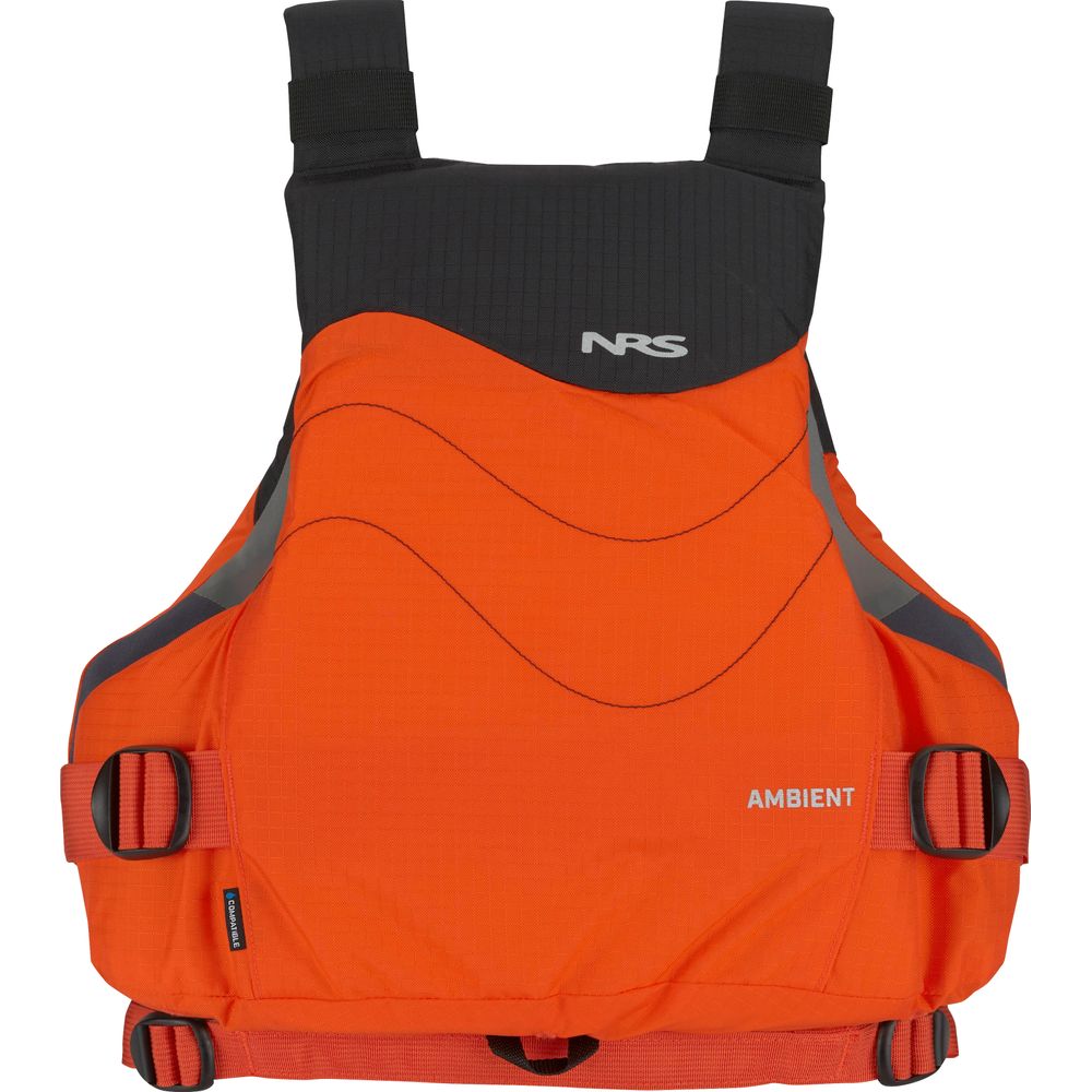 The NRS Ambient PFD is both orange and black, ensuring safety while on the water.