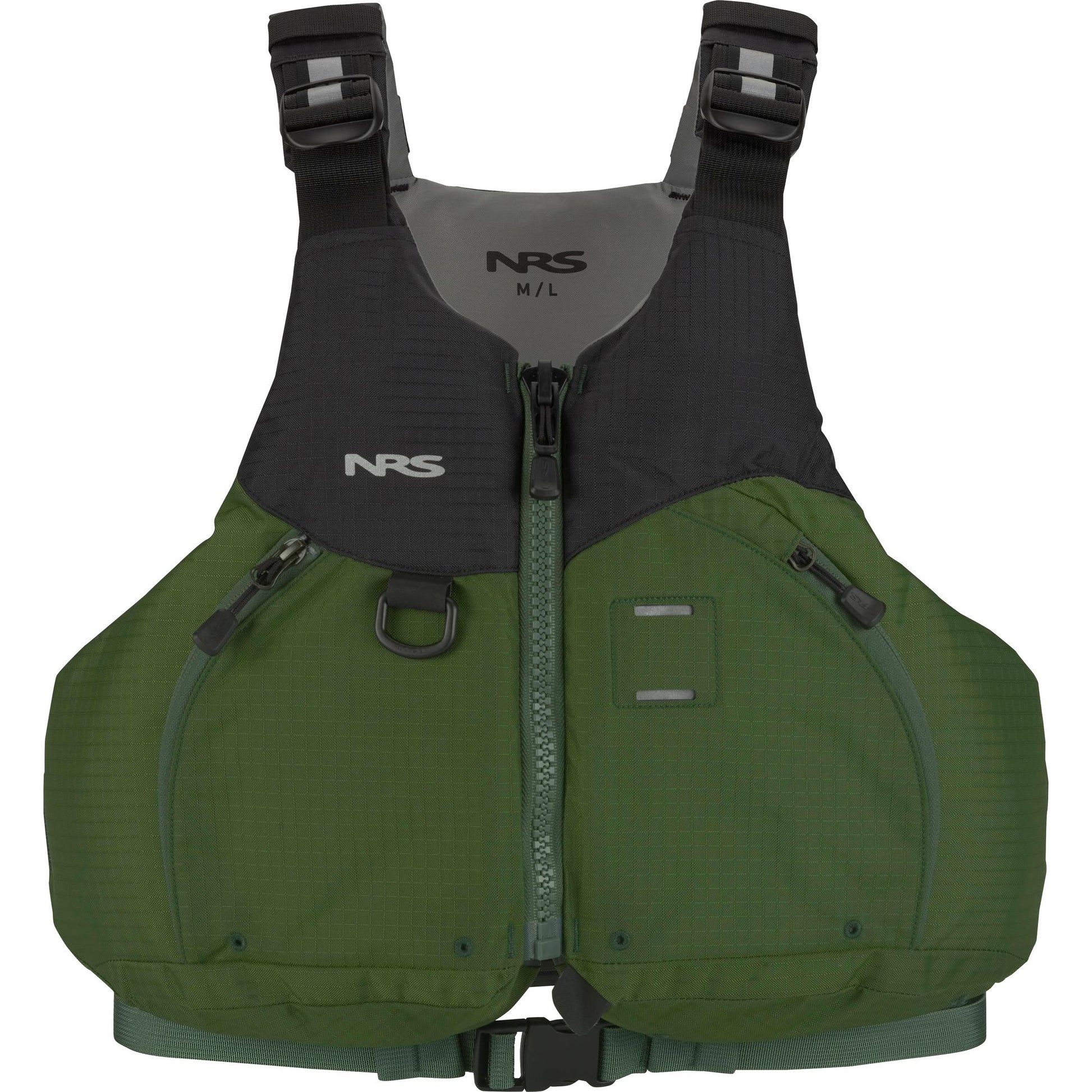 The NRS men's Ambient PFD is green and black.