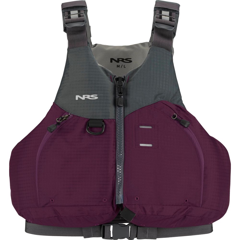 The NRS women's Ambient PFD is purple and gray, designed for safety on the water.
