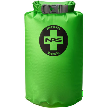 The NRS Pro Paddler Medical Kit is ideal for backcountry adventures with its green bag, black logo and cross, and a secure roll-top closure for first aid essentials.