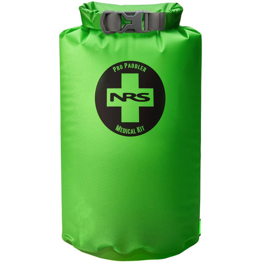 The NRS Pro Paddler Medical Kit is ideal for backcountry adventures with its green bag, black logo and cross, and a secure roll-top closure for first aid essentials.