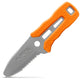 The NRS Co-Pilot Knife, designed for emergencies, has an orange handle and a flat-tip, partially serrated blade with a circular cutout near the base. It's perfect for quick access and complements your PFD for water safety.
