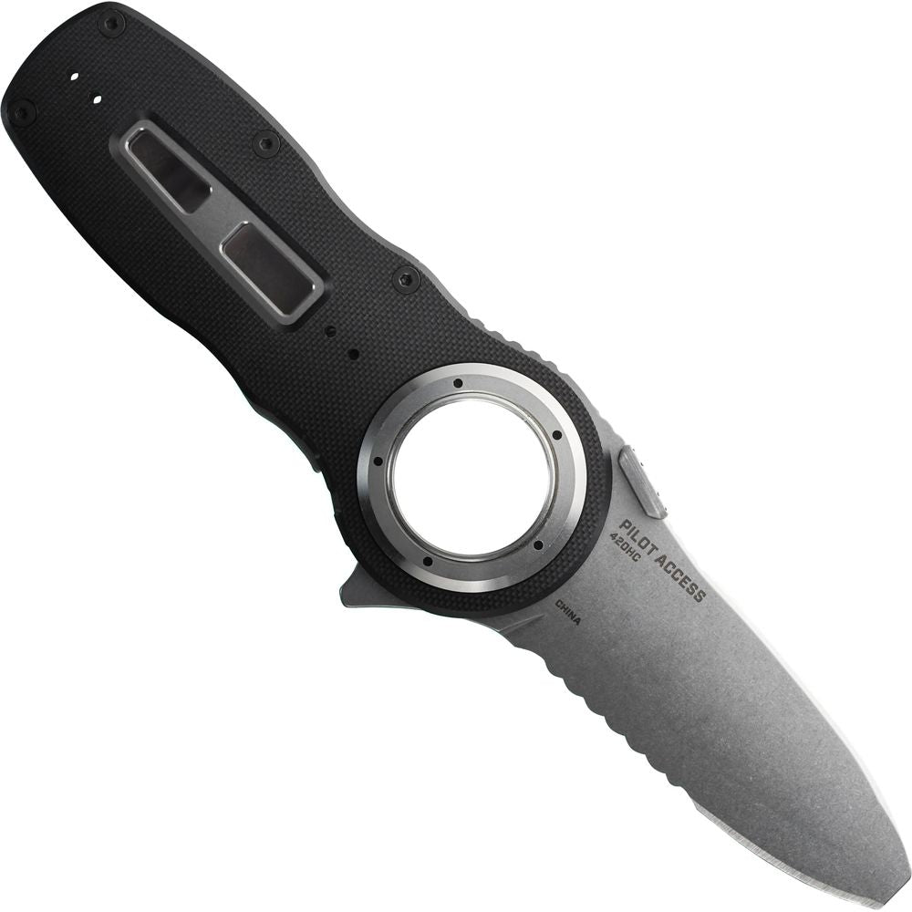 Featuring the Pilot Access Knife hardware, knife manufactured by NRS shown here from a fifth angle.