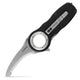 The NRS Pilot Access SAR Knife is a folding rescue knife with a curved, serrated blade, finger hole, textured black handle, metal clip, and "NRS" branding—ideal for swiftwater rescue emergencies.