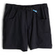 The Kavu Chilli H20 Shorts are black hybrid walk shorts featuring front and side pockets, an integrated buckle belt, and a small blue logo tag near the waistband.