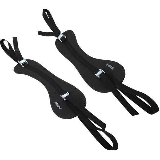 NRS IK Thigh Straps, black knee pads with the "NRS" logo, are perfect for your whitewater kayak adventures.