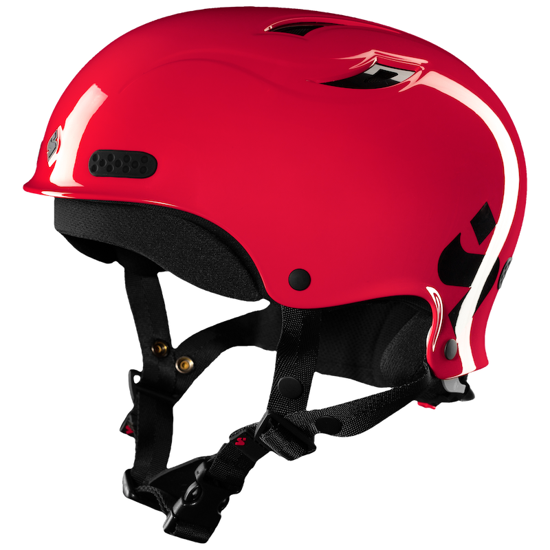 A red Sweet Wanderer II Helmet on a black background.