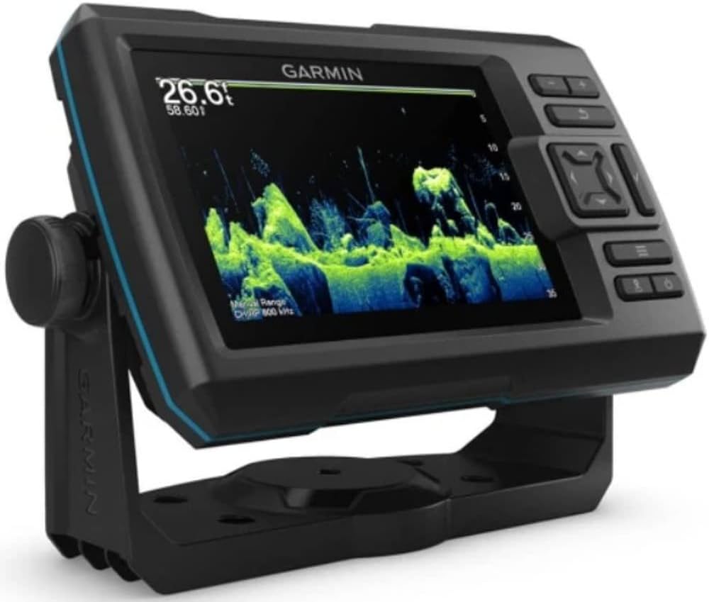The Garmin Striker Vivid Fish Finders display underwater sonar imaging on screen, featuring several navigation and control buttons conveniently placed on the right side.