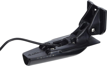 A black Garmin transducer with mounting bracket and cable, designed for use with Striker Vivid Fish Finders sonar technology.