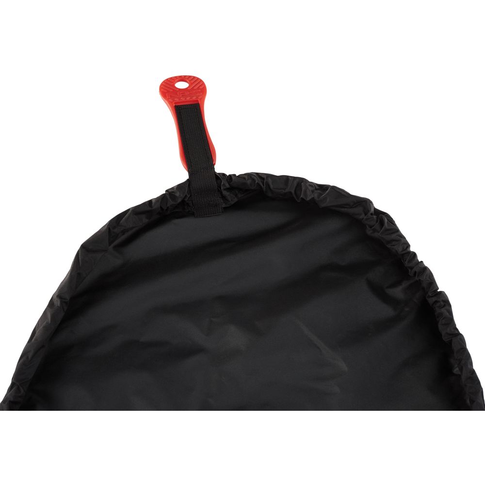 The Basic Nylon Sprayskirt by NRS is a black fabric bag with a red handle, ideal for carrying your sprayskirt on calm flat water trips.