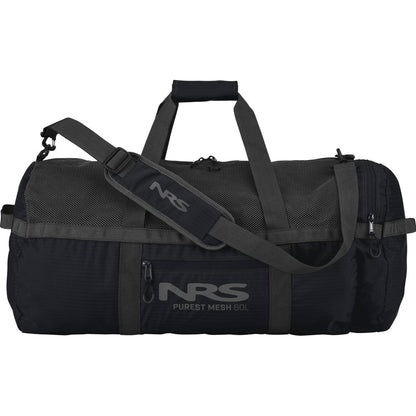 The NRS Purest Mesh Duffel, made from durable polyester mesh, includes a shoulder strap and carrying handles, ideal for organizing paddling gear.