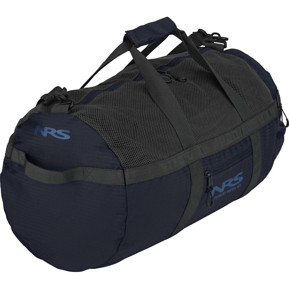 The NRS Purest Mesh Duffel, essential paddling gear, combines sturdy polyester with mesh and solid panels. It features a zippered pocket and dual handles for easy carrying, making it the perfect mesh duffel bag for your aquatic adventures.