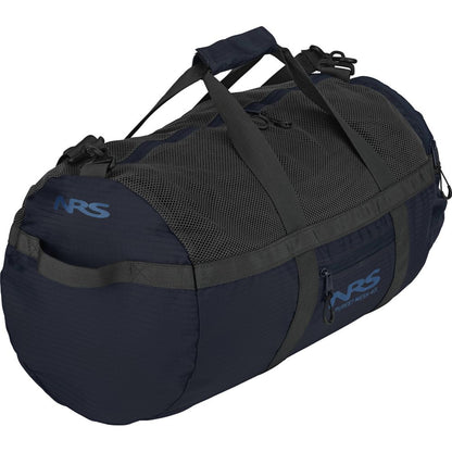 The NRS Purest Mesh Duffel, essential paddling gear, combines sturdy polyester with mesh and solid panels. It features a zippered pocket and dual handles for easy carrying, making it the perfect mesh duffel bag for your aquatic adventures.