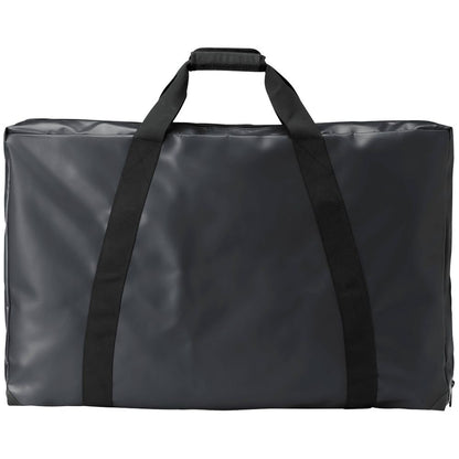 The NRS Firepan Storage Bag is a large, rectangular black duffel made from rugged PVC. Displayed against a plain background, it has two handles and a clamshell zipper, ideal for storing fire pans.