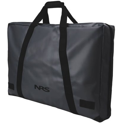 The Firepan Storage Bag by NRS is a rugged gray carrying bag with a clamshell zipper, black handles, and the NRS logo. Made from durable PVC material, it's ideal for storing your fire pan on adventures.
