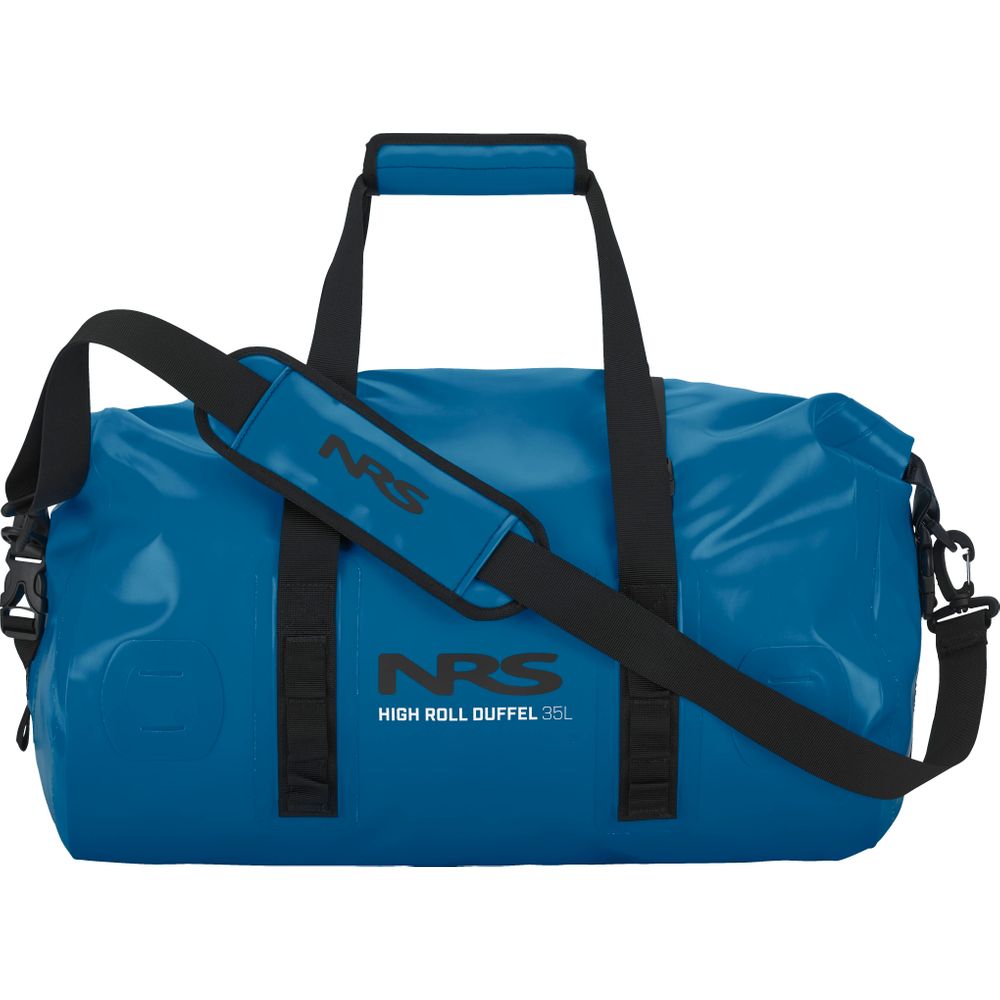 The NRS High Roll Duffel Dry Bag, made with durable PVC and black straps, features "95L" on its side. Its reliable StormStrip closure makes it ideal for adventurous journeys.