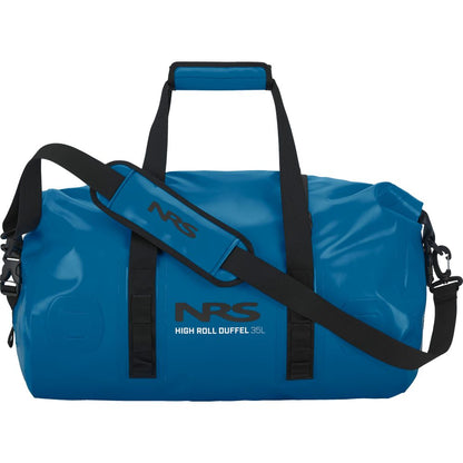 The NRS High Roll Duffel Dry Bag, made with durable PVC and black straps, features "95L" on its side. Its reliable StormStrip closure makes it ideal for adventurous journeys.